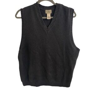 L.L. Bean Men's Charcoal V-Neck Sweater Vest 100% Cotton Medium Soft Chunky Vest